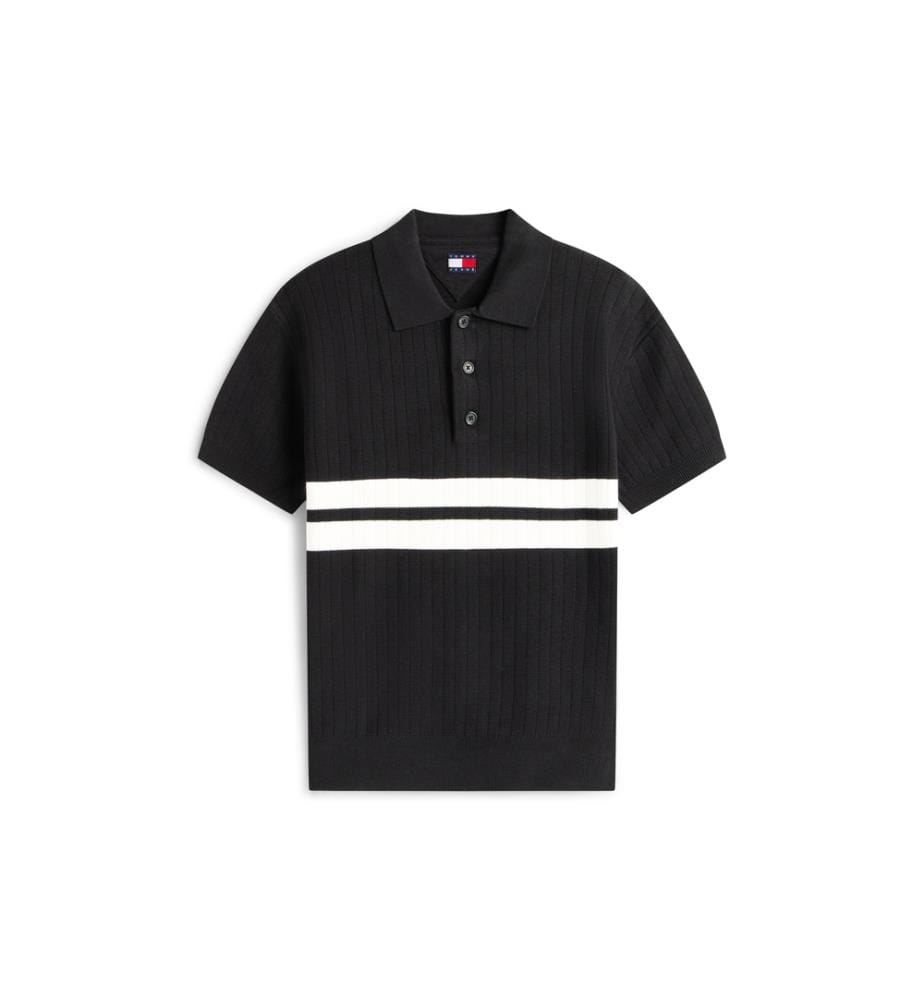Polo Coupe Standard Tommy Badge en Maille - Noir et Blanc