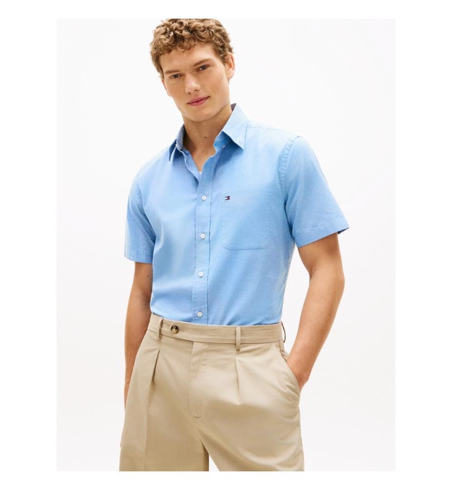 Chemise à manches courtes en Oxford léger uni - Bleu