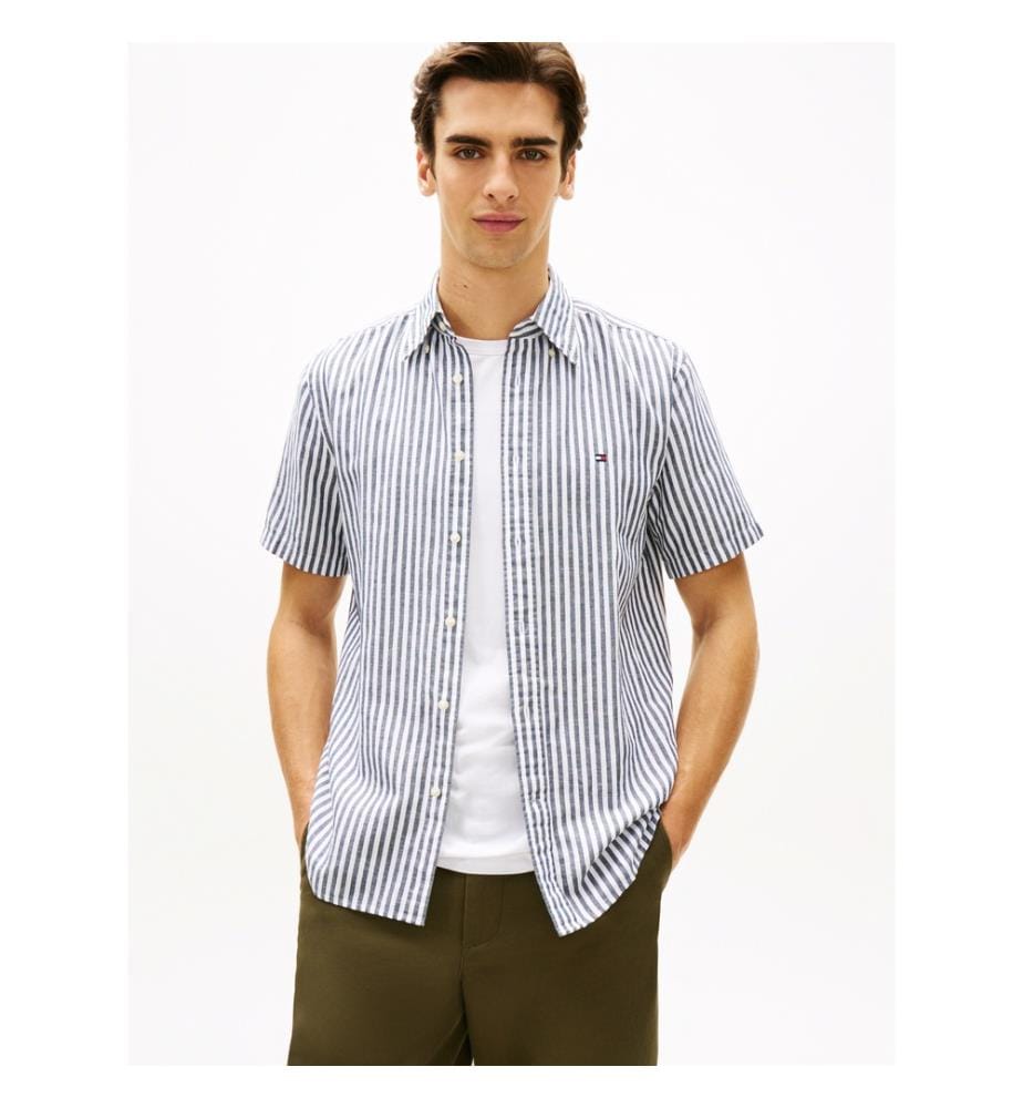 Chemise en lin mélangé rayures Bengal manches courtes - 0A4
