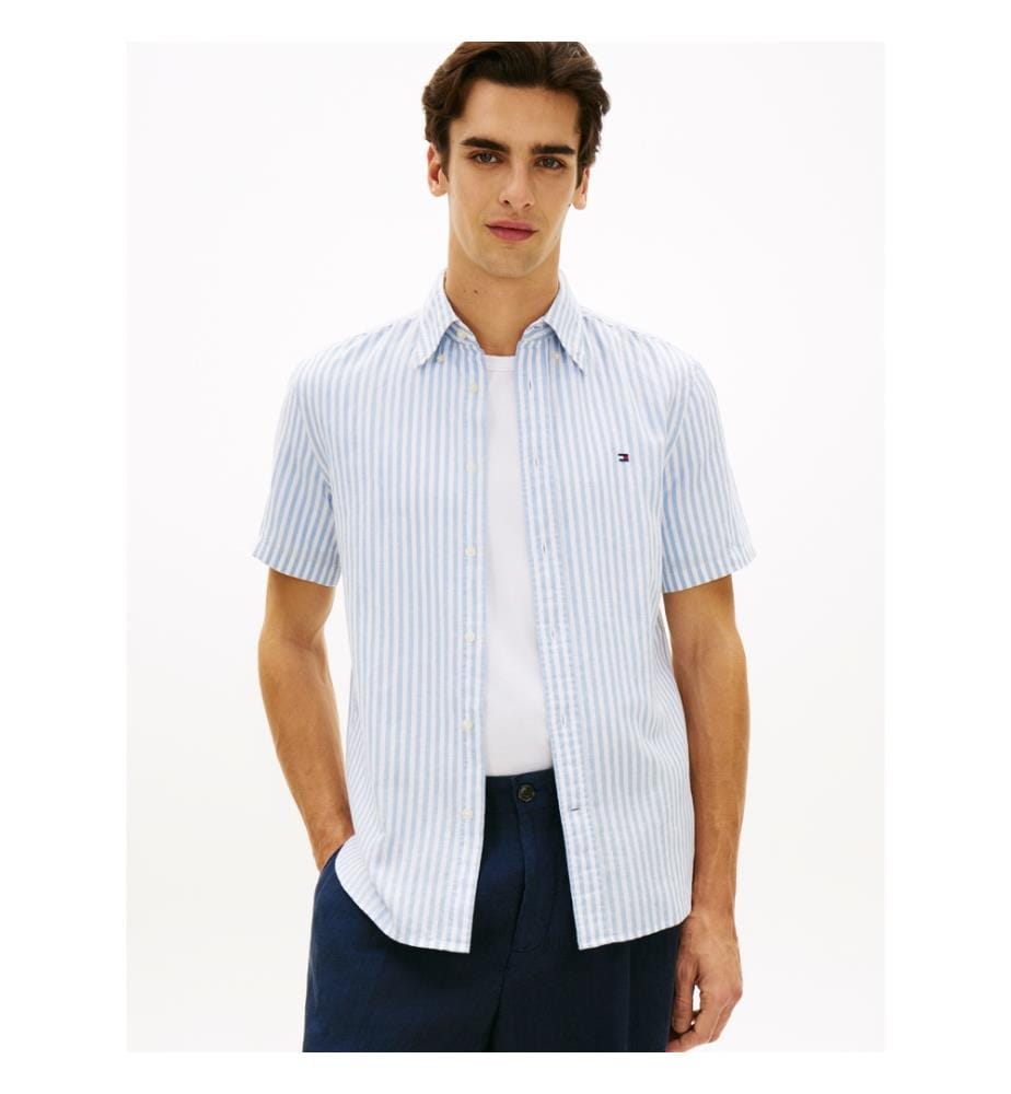 Chemise en Lin Mélangé - Bleu et Blanc