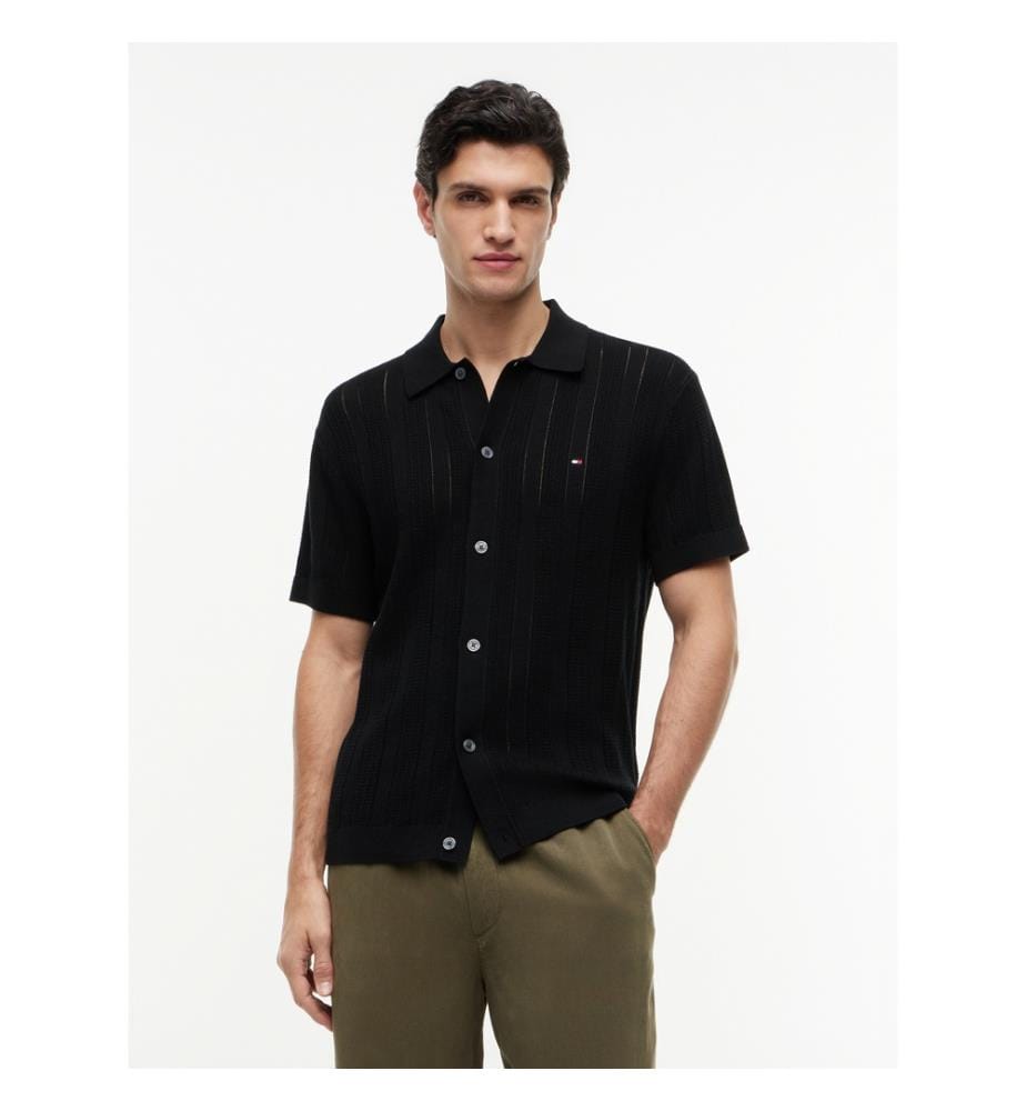 Chemise en Pointelle avec Lin - Noir