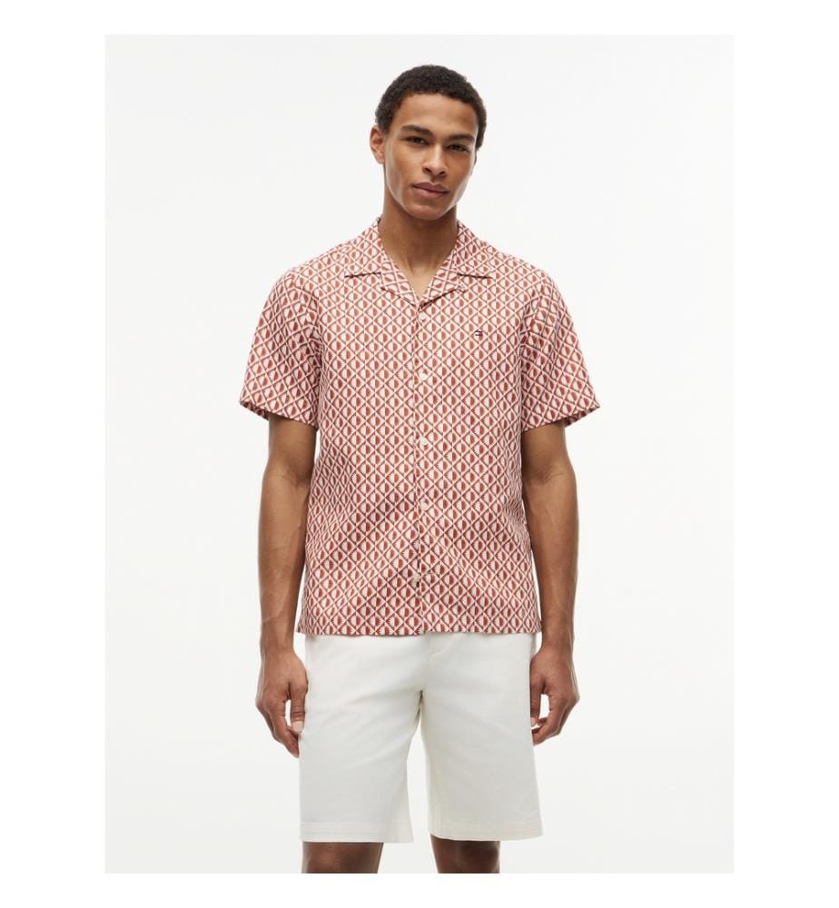 Chemise en Lin Mélangé - Orange Foncé et Blanc