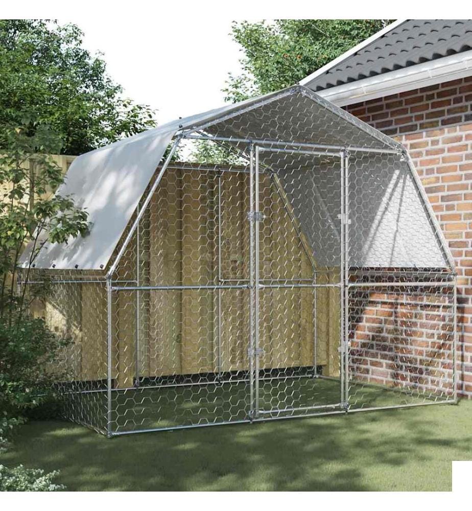 Cage à poules avec toit et porte argenté acier galvanisé