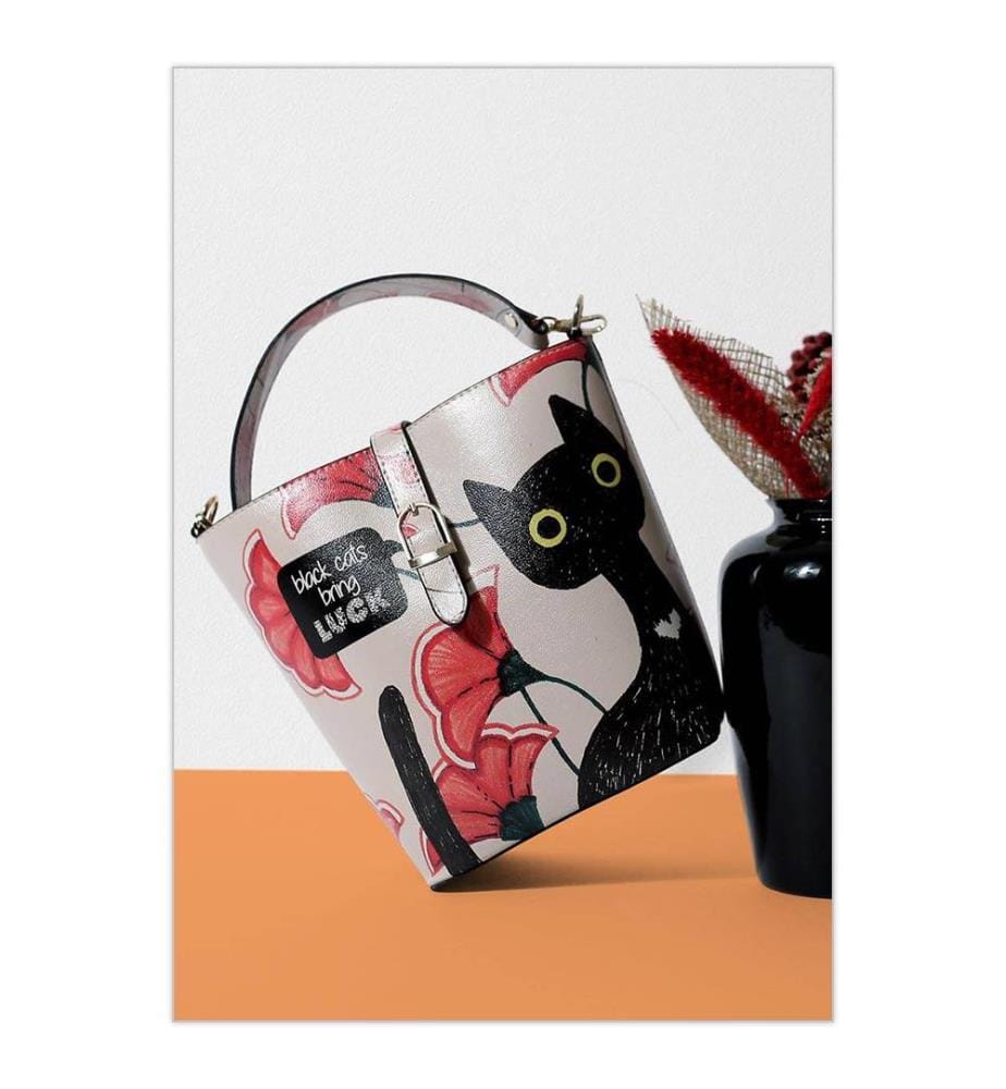 Sac à Main végétalien Chats noirs porte-bonheur - Multicolore