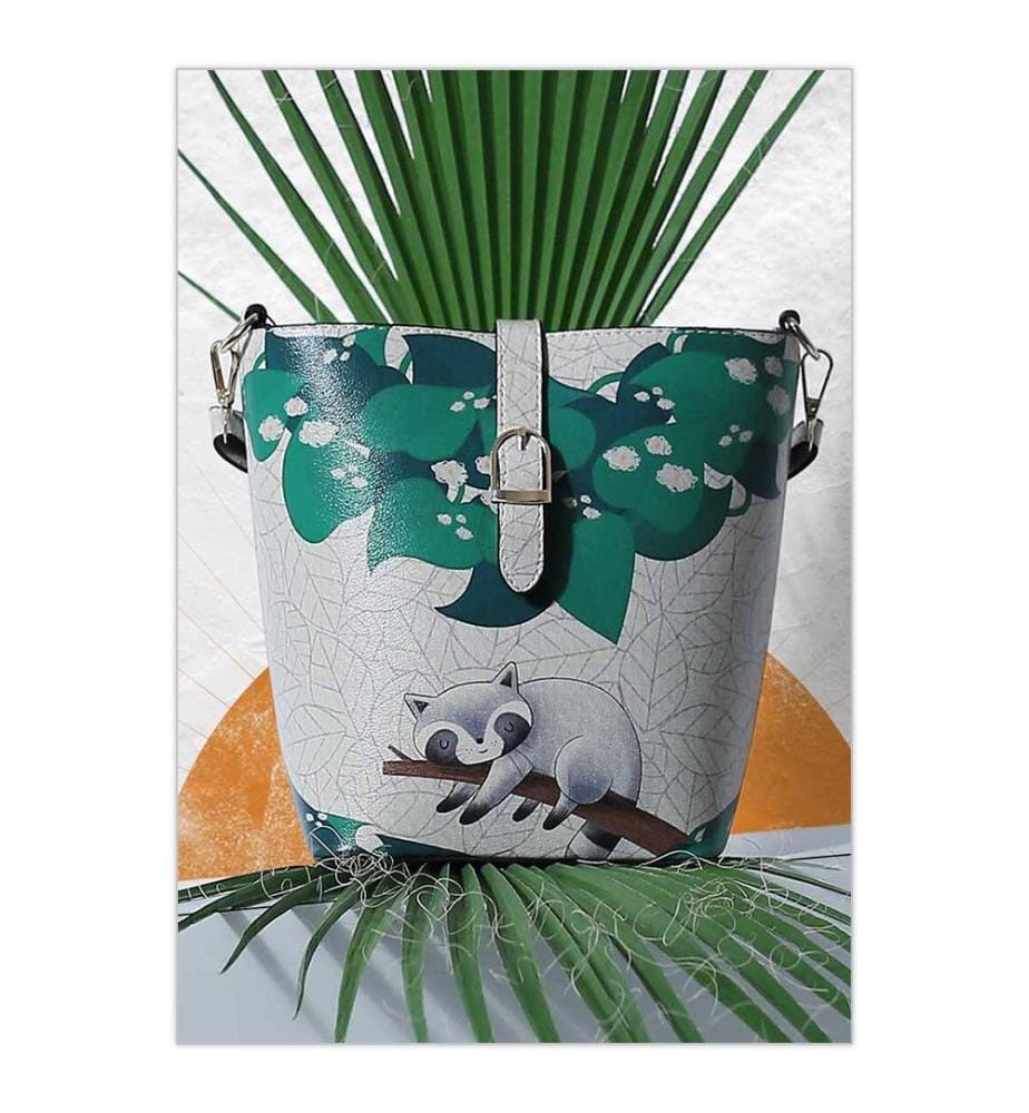 Sac à Main vegan Restful Raccoon Design - Multicolore