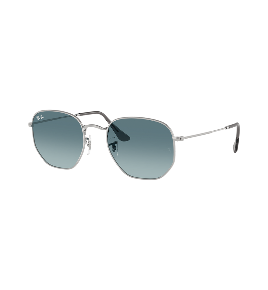 Lunettes de Soleil Hexagonal - Poli Argent et Gris dégradé bleu