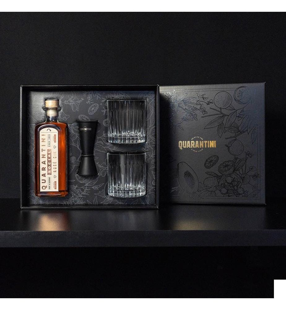 Quarantini Social Rosé Gin, Lot de 2 verres et 1 jigger - 50 cl