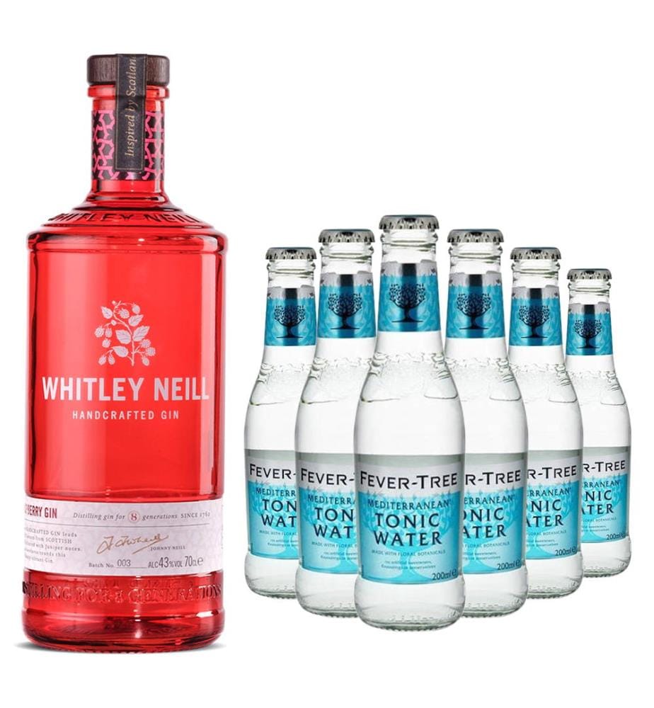 Whitley Neill Raspberry Gin + 6x Fever-Tree Mediterranean - 1 x 70 cl + 6 x 20 cl