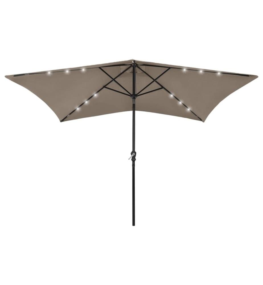 Parasol avec LED et mât en acier Taupe 2x3 m