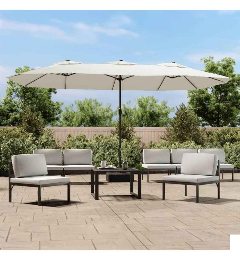 Parasol à double tête avec LED blanc sable 449x245 cm
