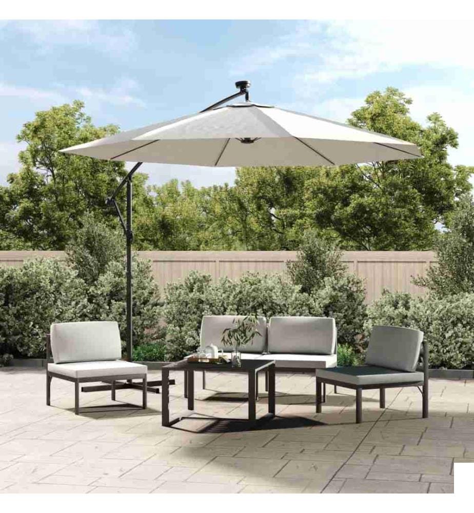 Parasol avec éclairage LED 300cm Poteau en métal Sable