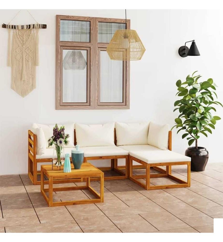 Salon de jardin avec coussins 5 pcs bois massif d'acacia