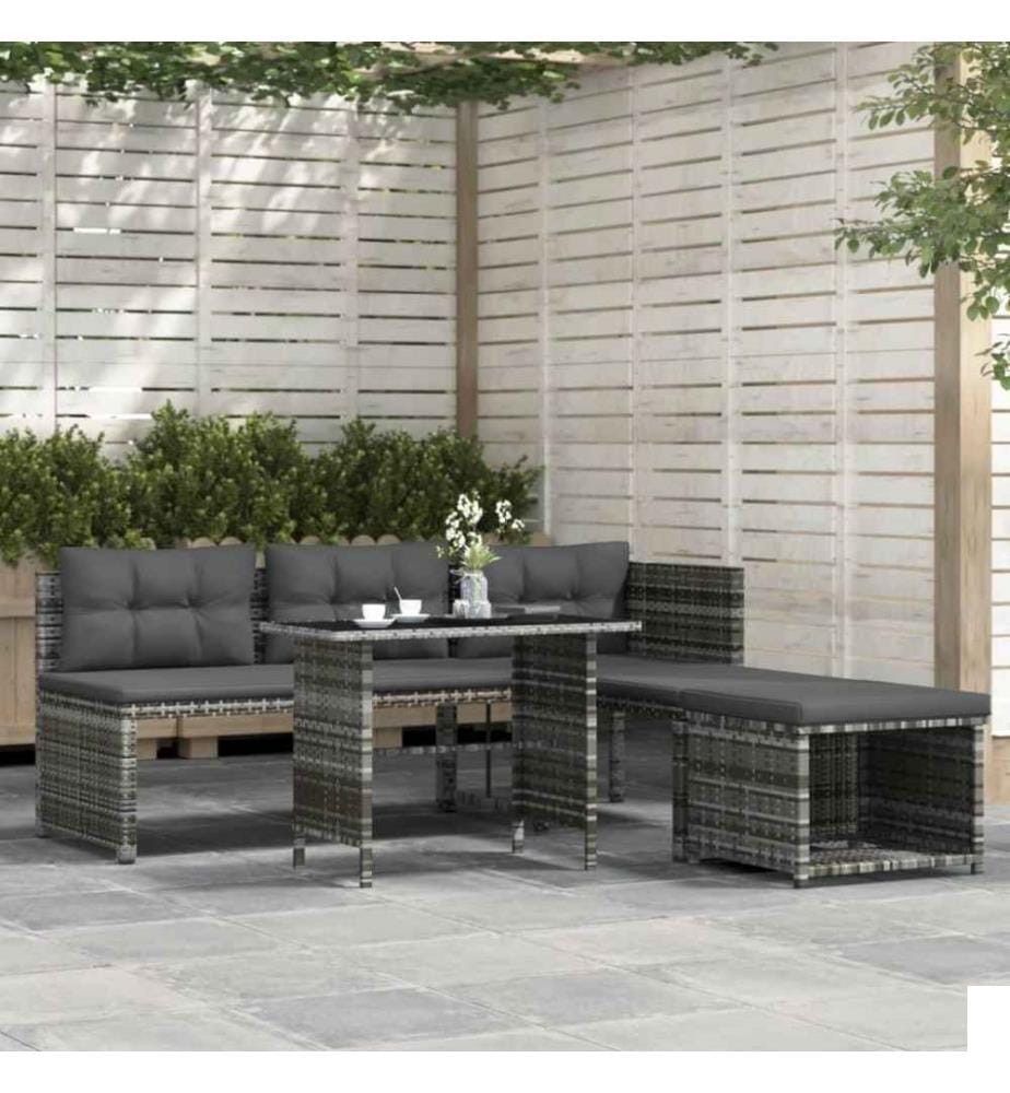 Mobilier à dîner de jardin 4pcs et coussins Gris Résine tressée