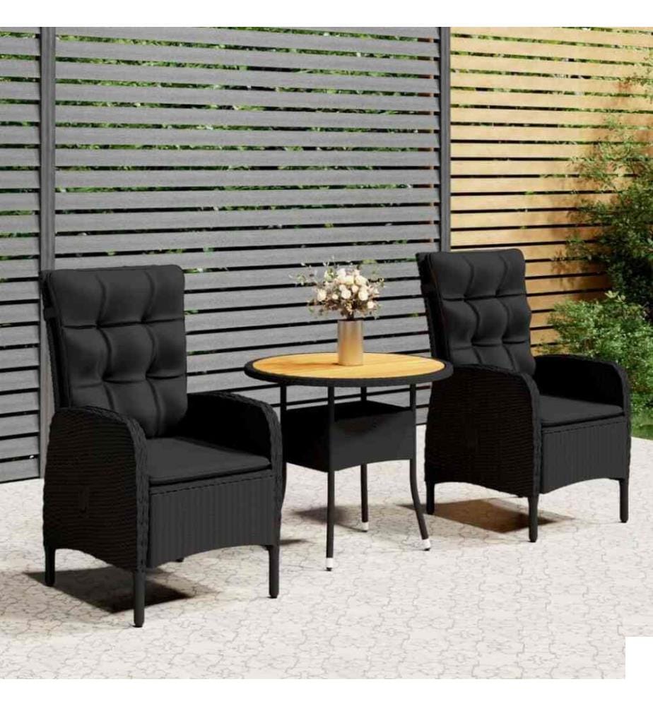 Mobilier de bistro de jardin 3 pcs Résine tressée Noir