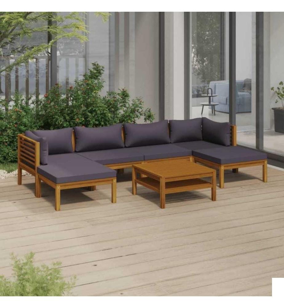 Salon de jardin 7 pcs avec coussin Bois d'acacia solide
