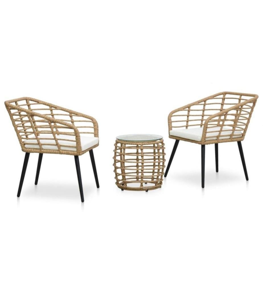 Ensemble de bistro 3 pcs Résine tressée Chêne