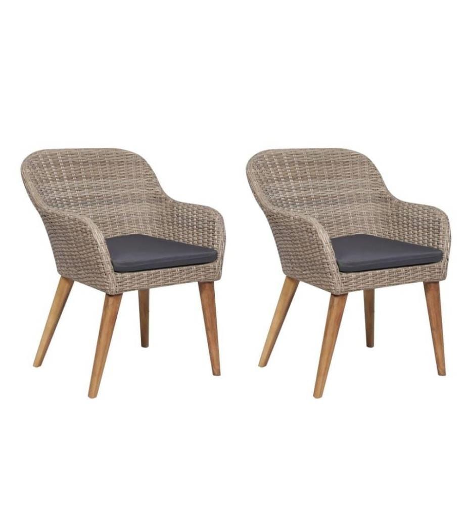 Chaises d'extérieur avec coussins 2 pcs Résine tressée Marron