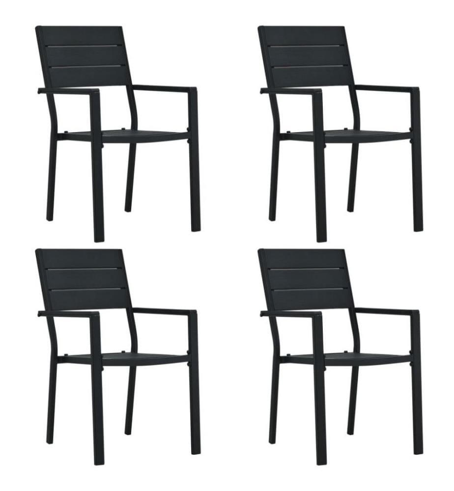 Chaises de jardin 4 pcs Noir PEHD Aspect de bois