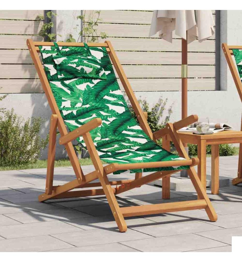 Chaise pliable plage motif de feuilles bois d'eucalyptus/tissu