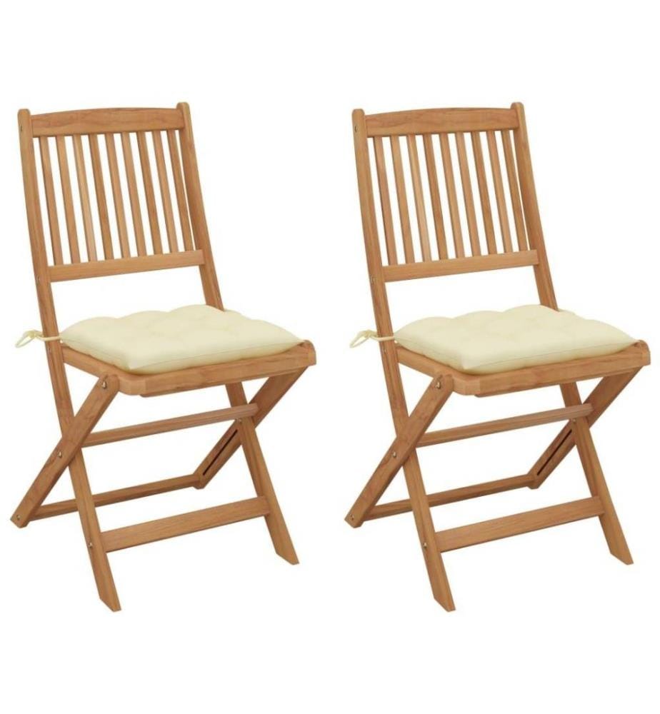 Chaises pliables de jardin 2 pcs avec coussins Bois d'acacia