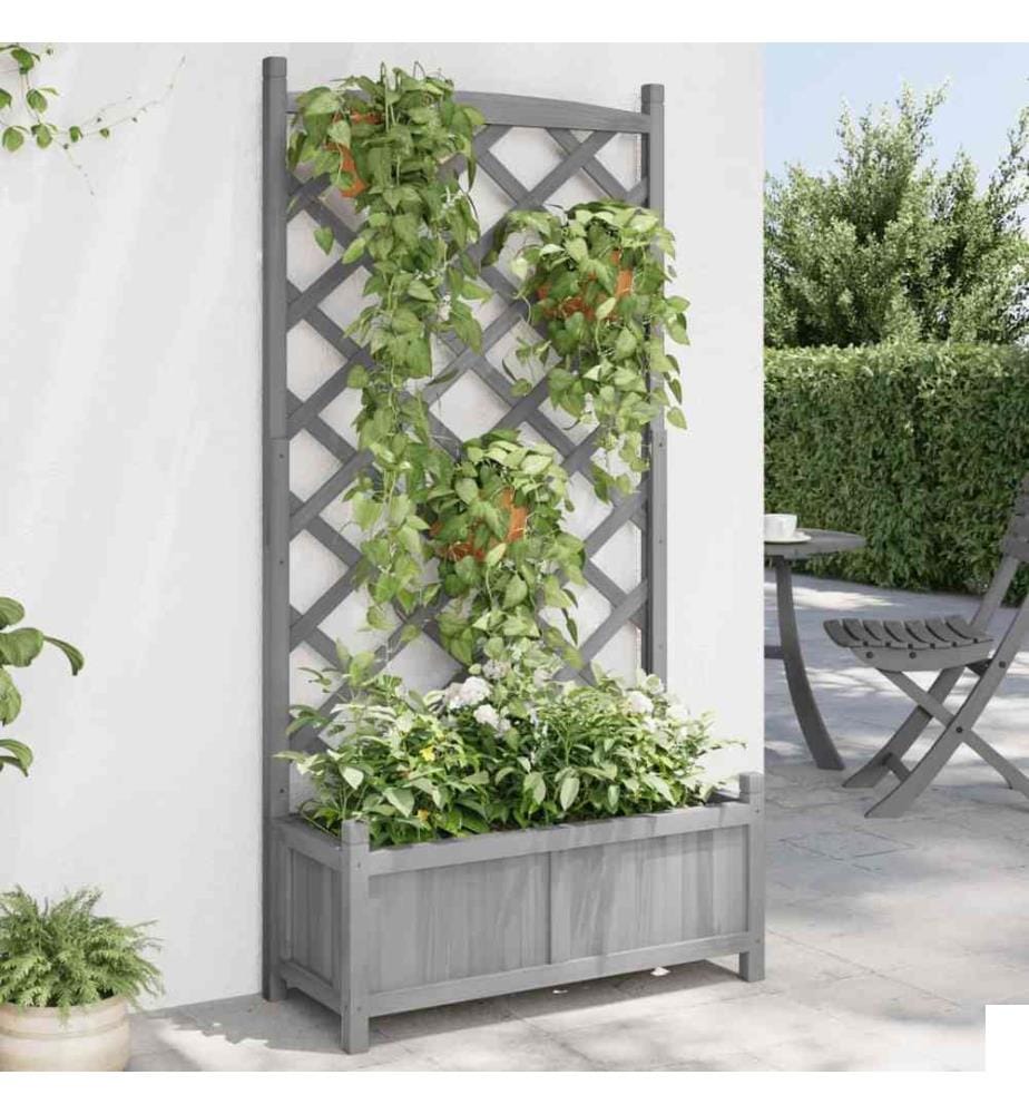 Jardinière avec treillis gris bois massif de sapin
