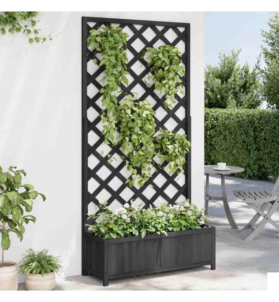 Jardinière avec treillis noir bois massif de sapin