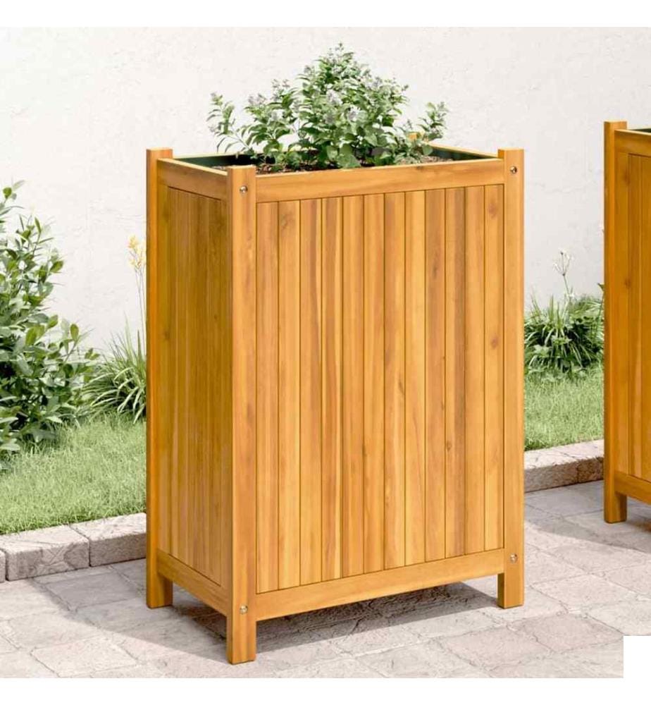 Jardinière avec doublure 54x31x75 cm bois massif d'acacia