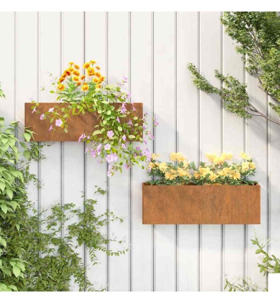 Jardinières murales 2 pcs Rouillé Acier corten 53x10x17 cm
