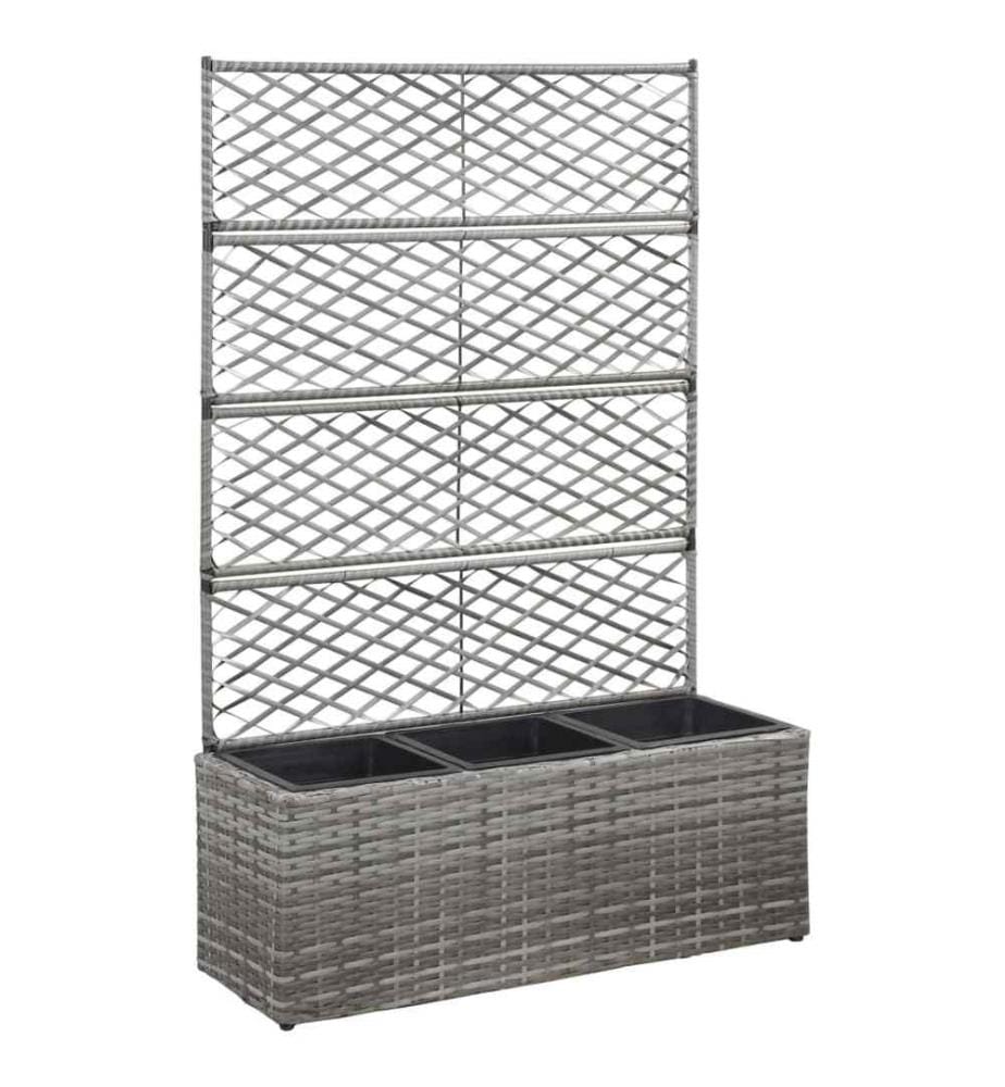 Lit surélevé en treillis 3 pots 83x30x130cm Résine tressée Gris