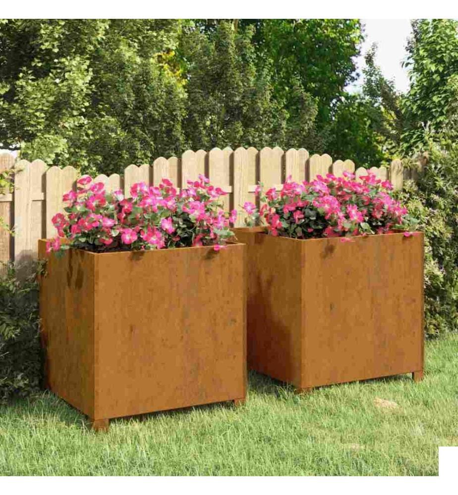 Jardinières avec pieds 2 pcs Rouillé 49x47x50 cm Acier corten