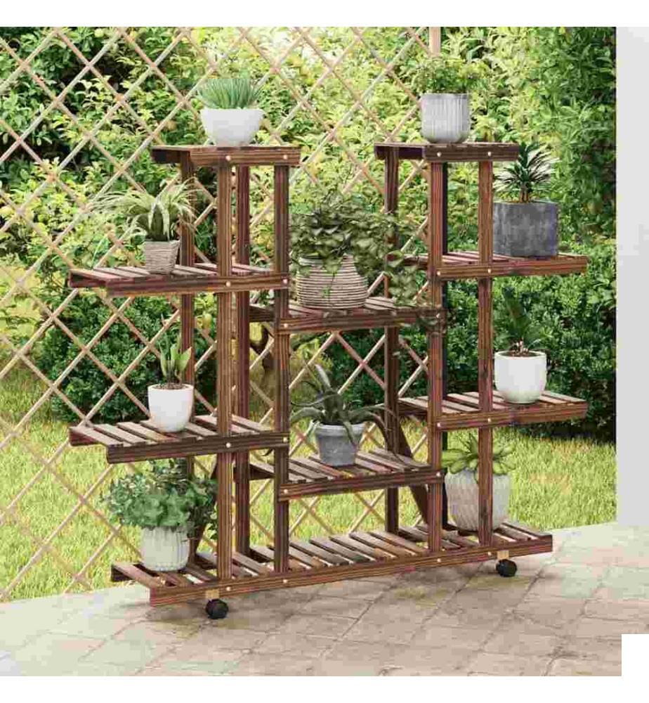 Support à fleurs avec roues 110x25x115 cm bois massif de sapin