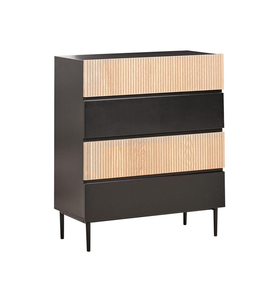Commode à 4 tiroirs BLYTHE Frêne naturel Noir