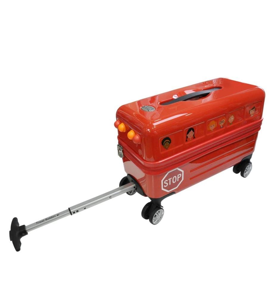 Valise à roulettes style bus scolaire rouge
