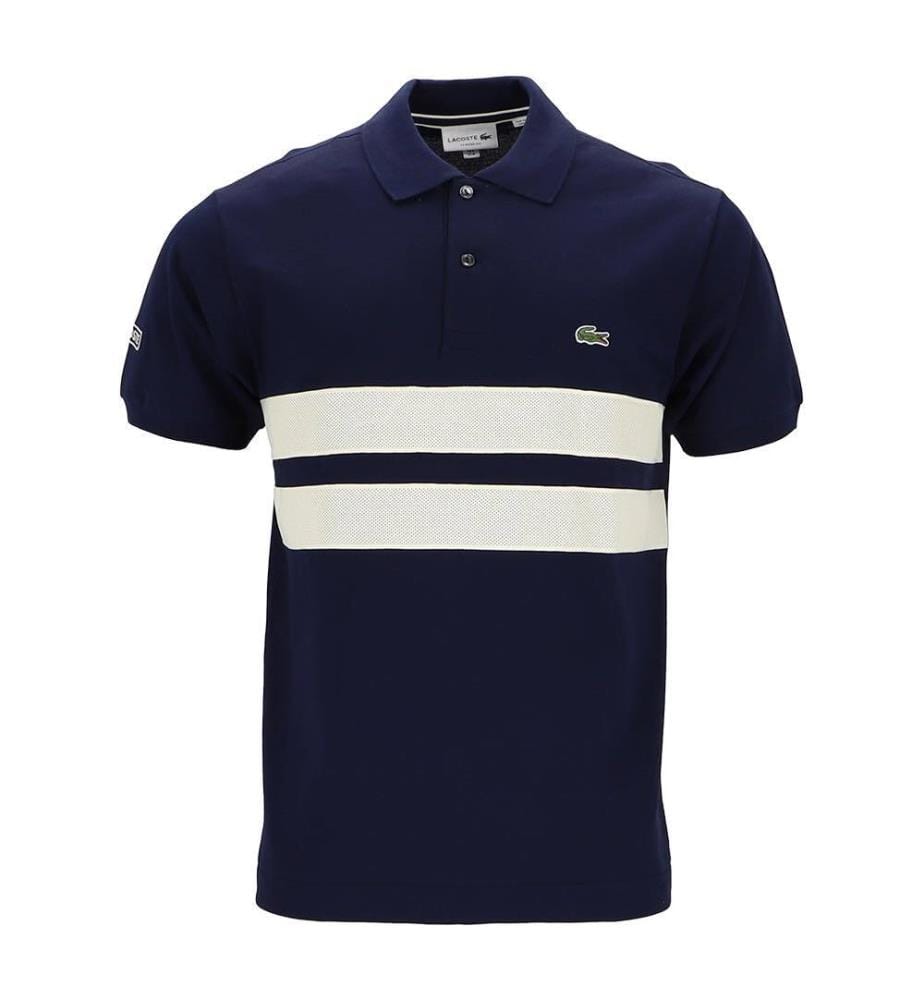 Polo L.12.12 Classic fit Mesh stripes - Bleu marine et blanc