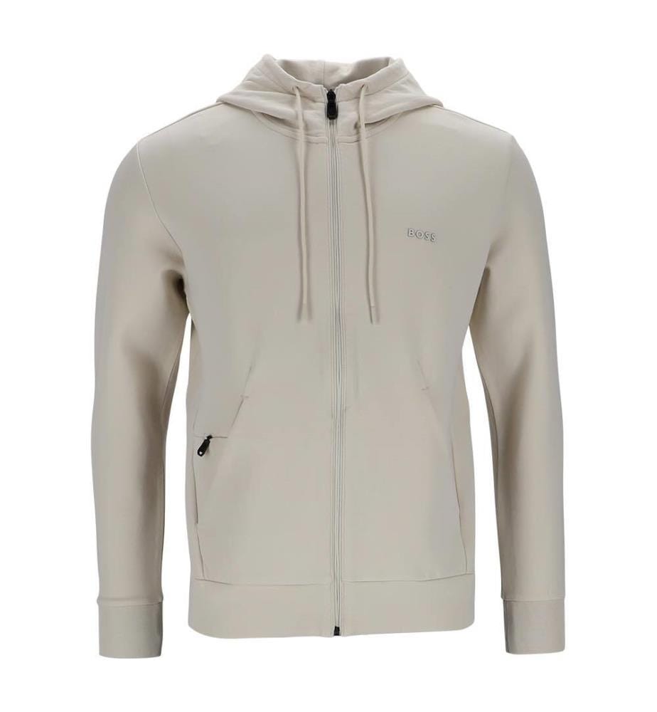 Sweat à capuche zippé en coton stretch avec logo imprimé - Blanc