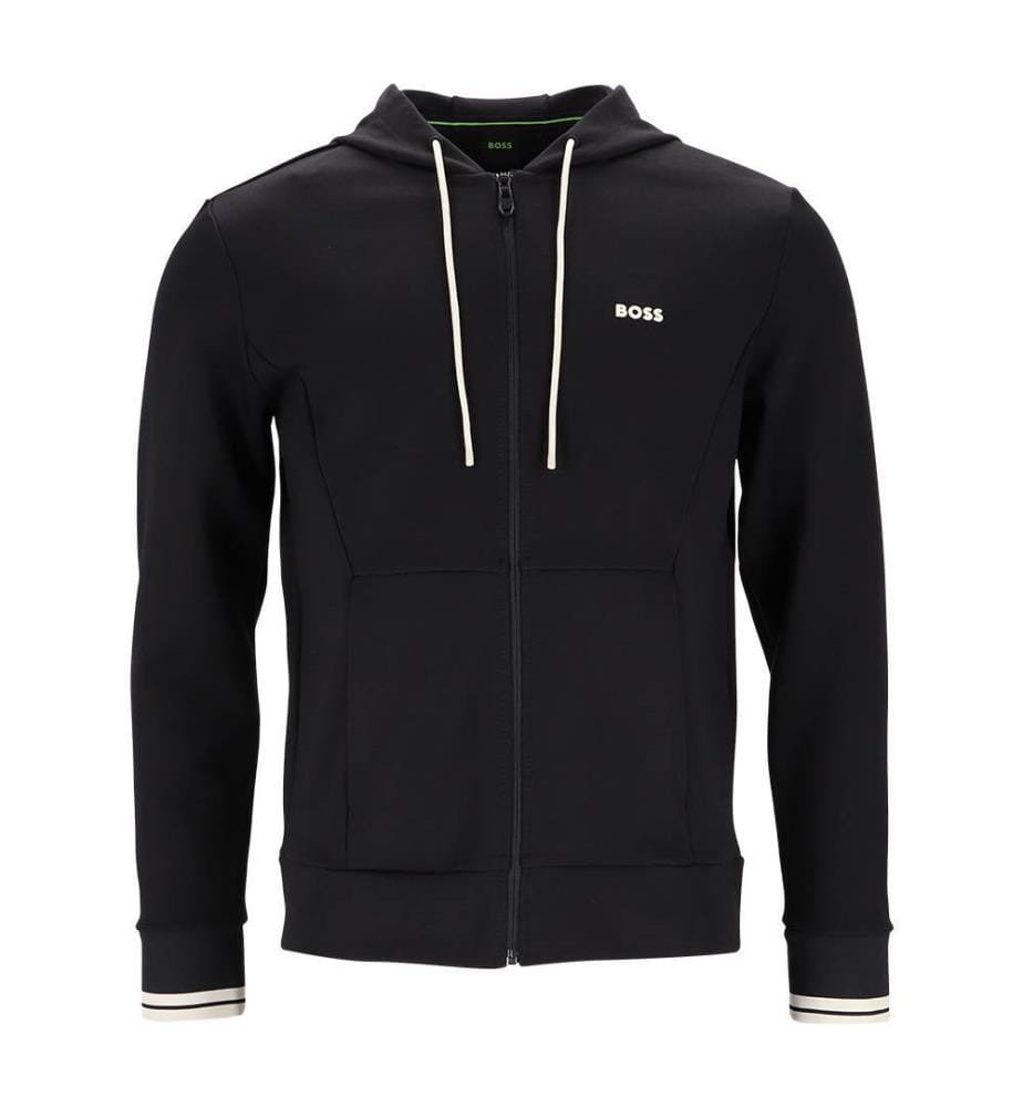 Sweat à capuche zippé en coton mélangé à rayures - Noir