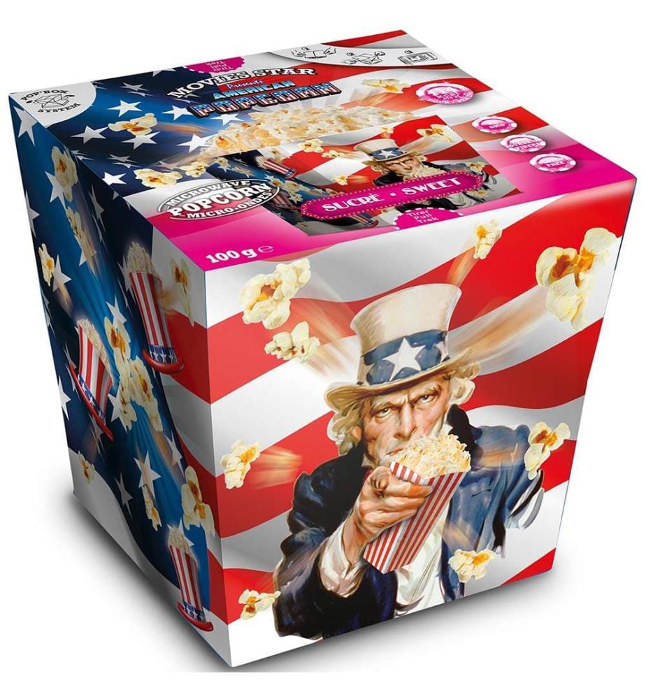 18x Movies Star Pop Up Box Sucre à pop-corn pour micro-ondes - 2x100g