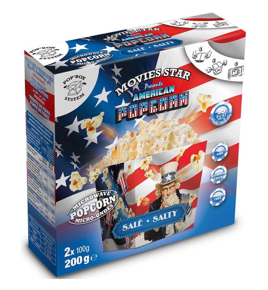 18x Movies Star Pop Up Box Sel pour pop-corn au micro-ondes - 2x100g