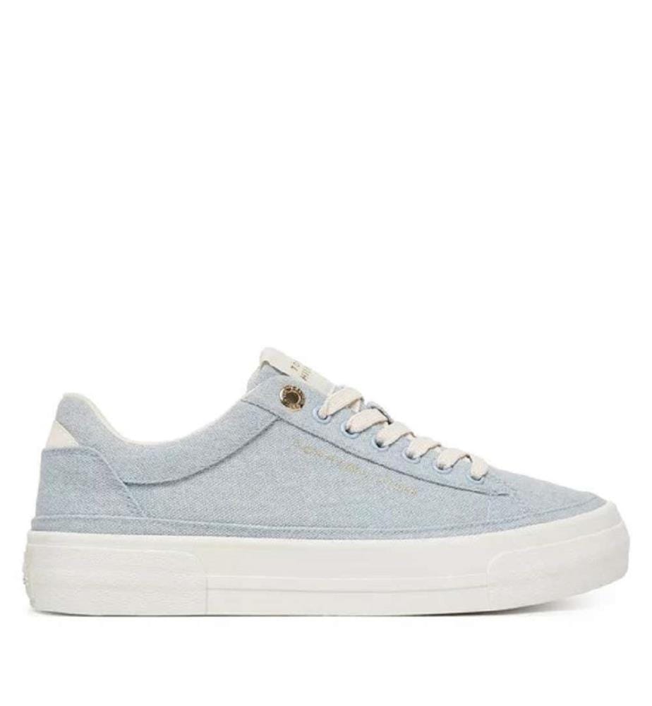 Baskets Compensées en Toile Délavée - Blanc