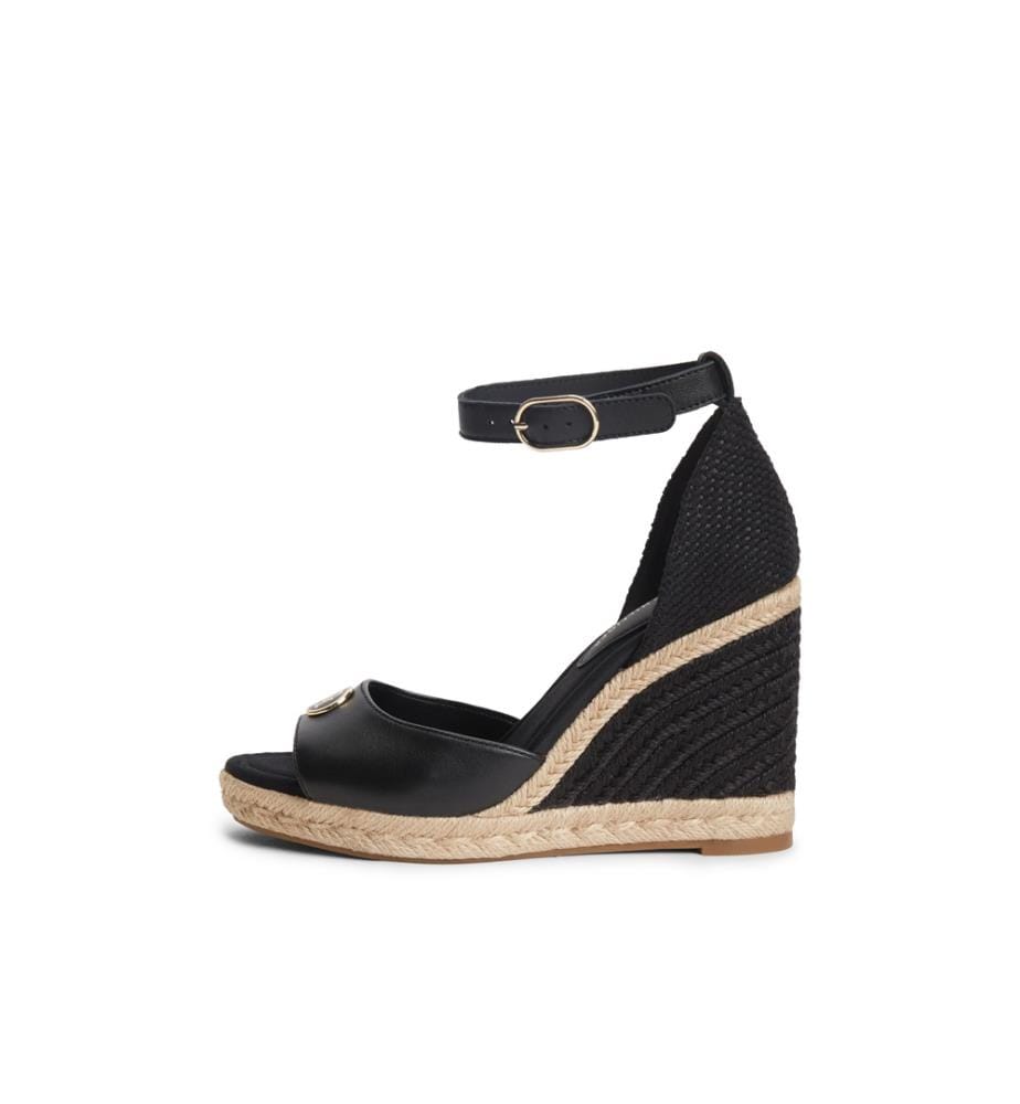 Espadrilles à Talon Compensé en Cuir - Noir