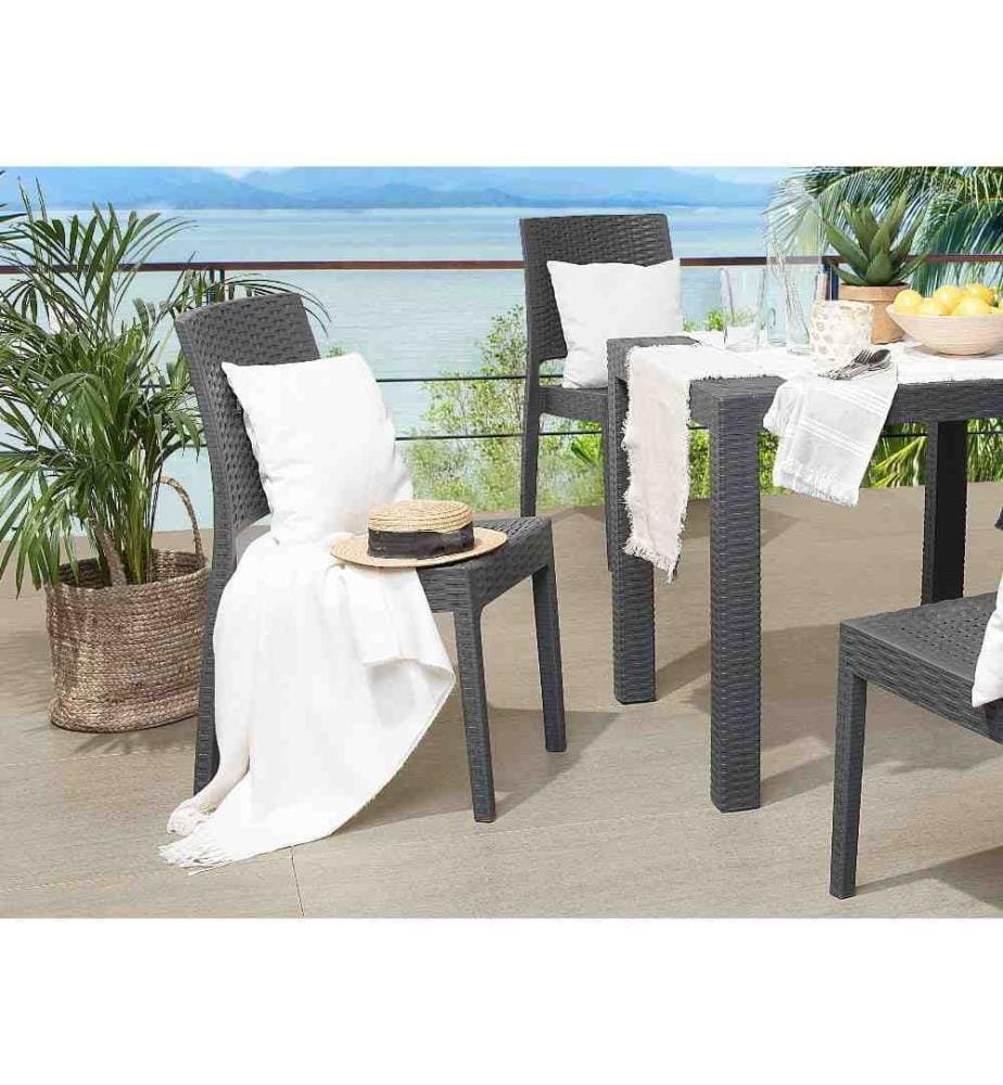 Lot 4 Chaises de Jardin en Rotin Synthétique Gris Très Résistant Assise Élégante et Pratique pour Terrasse ou Balcon Moderne Intemporel