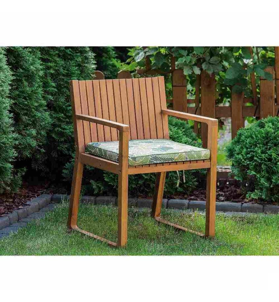 Chaise de Jardin ou Terrasse en Bois d'Acacia Résistant avec Coussin en Vert et Beige Matières Durables Confort d'Assise Optimal