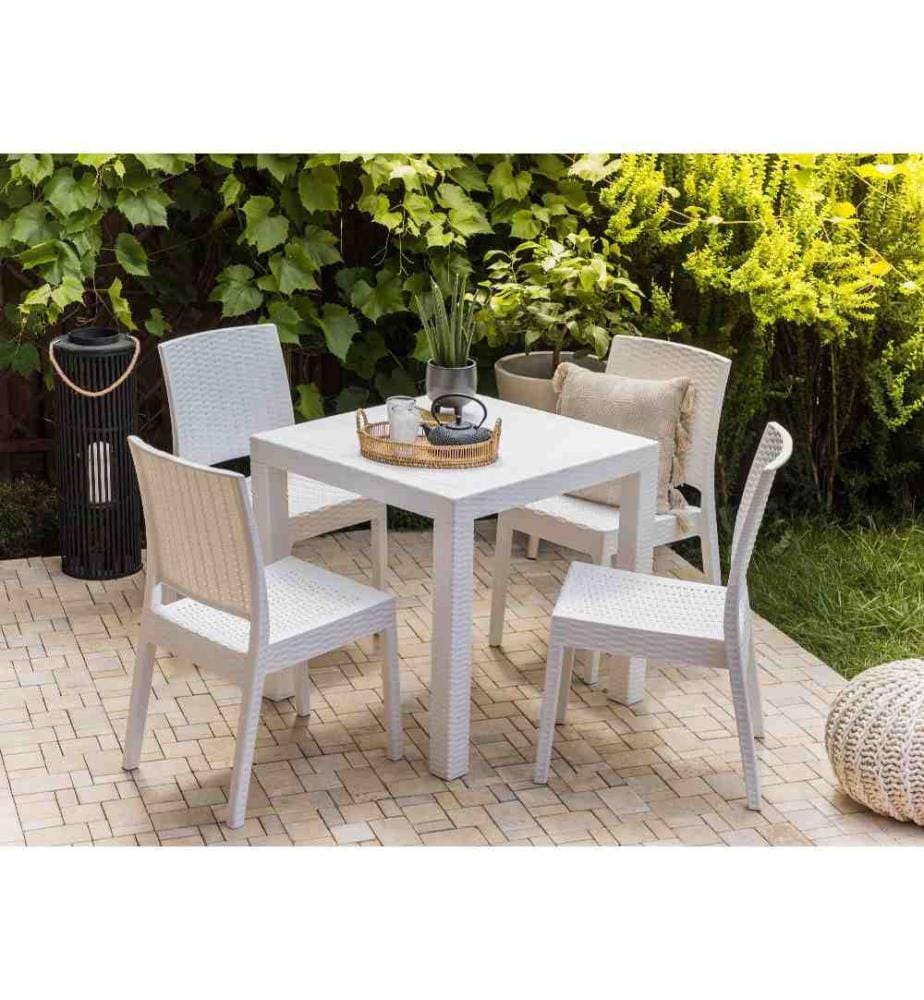 Lot 4 Chaises de Jardin Effet Rotin Blanc Très Résistant Assise Élégante et Pratique pour Terrasse ou Balcon Moderne Intemporel