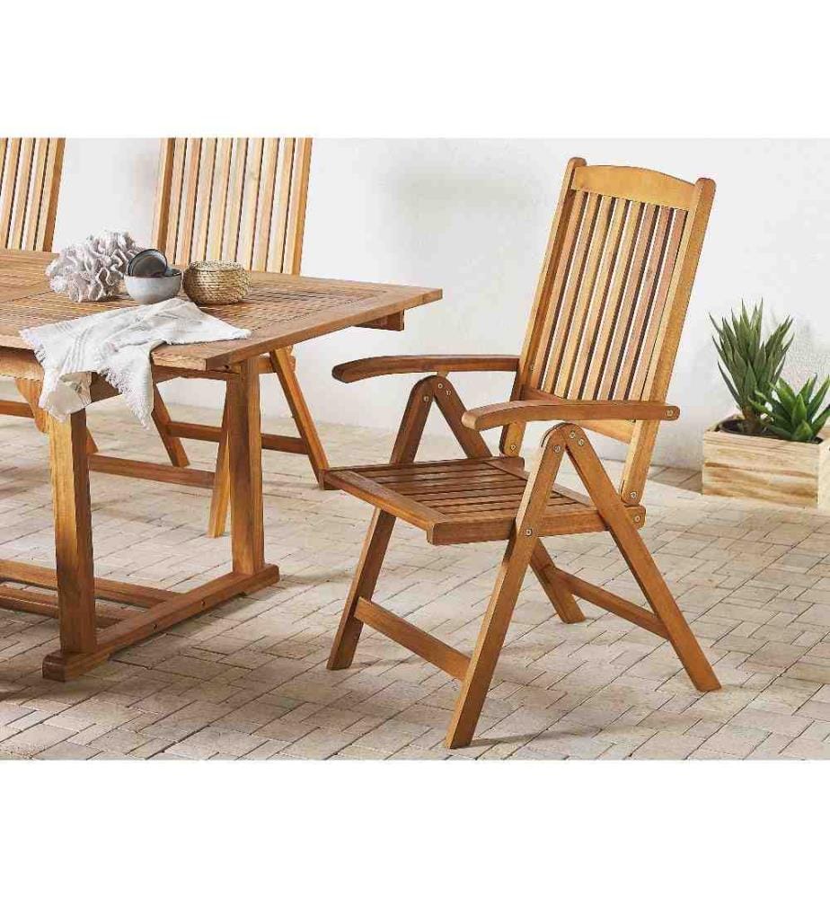 Lot de 6 Chaises de Jardin en Bois d'Acacia Naturel Inclinable avec Accoudoirs au Design Intemporel pour Terrasse et Tout Usage à l'Extérieur