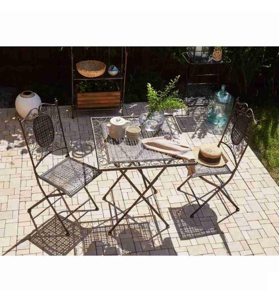 Set 2 Chaises Pliantes Style Bistrot pour Jardin ou Terrasse en Acier Noir Design Retro Vintage Bormio