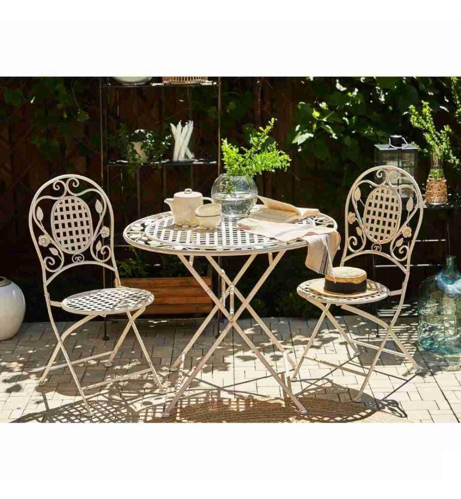 Lot 4 Chaises de Jardin Bistrot Blanc Cassé Pliantes pour Patio Terrasse ou Balcon au Style Traditionnel et Provençal