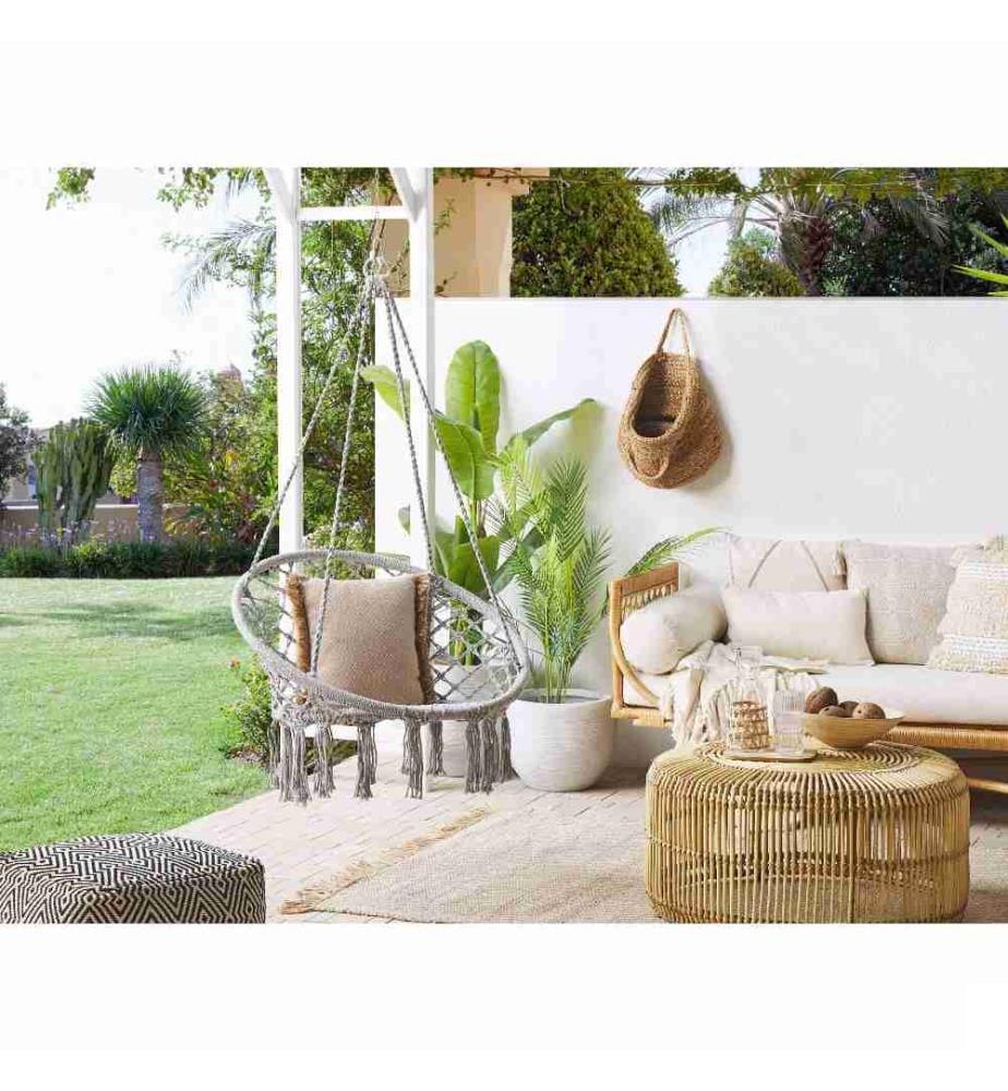Chaise Balançoire Suspendue Boho Coton Macramé Gris Pour Intérieur Extérieur Détente Relaxation Gabella