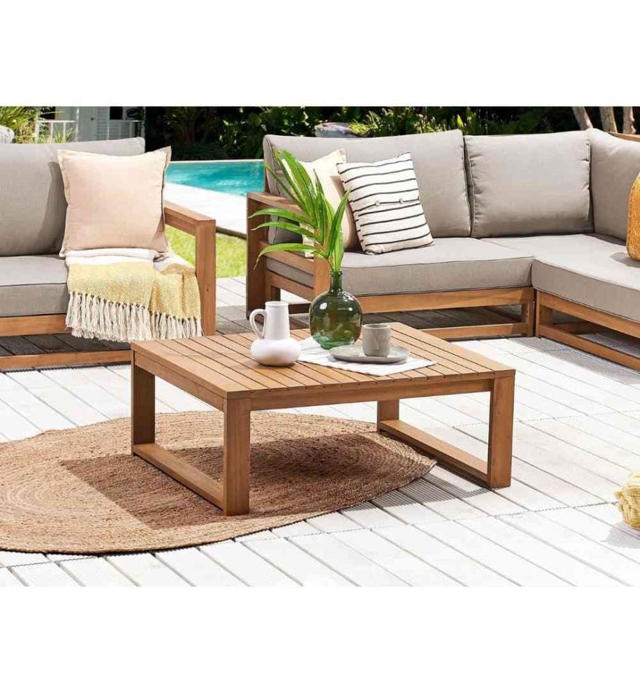 Table Basse Bois Clair 35 x 75 x 90 cm en Bois d'Acacia pour Ensemble de Jardin Moderne à Lattes
