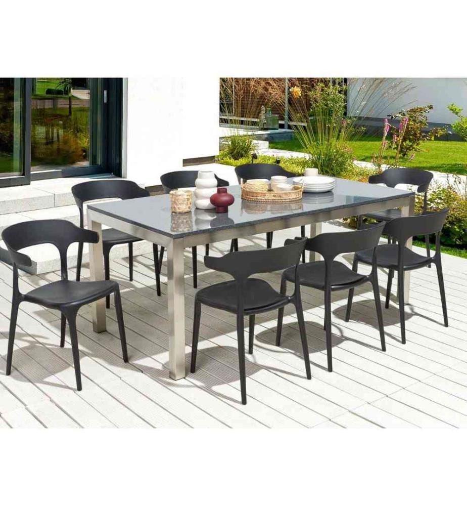 Chaises de Salle à Manger Noires en Plastique Empilables à Demi Accoudoirs pour Intérieur et Extérieur Design Moderne Lot de 8