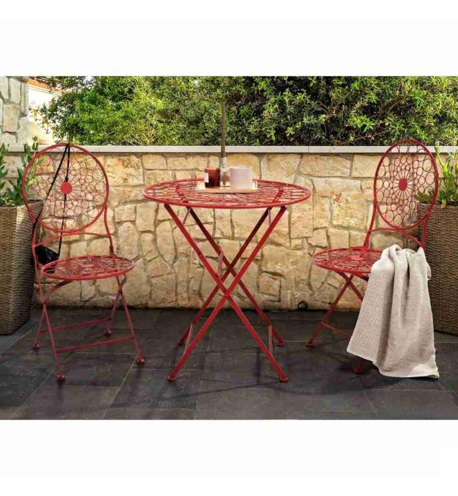 Chaises de Bistrot Rouge en Métal Revêtu de Poudre Résistant aux UV Pliables de Style Rétro Compact Balcon Terrasse Jardin Lot de 2